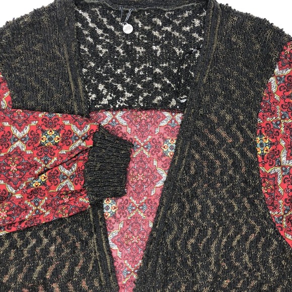 BKE Boutique Women's Printed Georgette 3/4 Sleeve Open Front‎ Cardigan Sweater - Picture 4 of 5